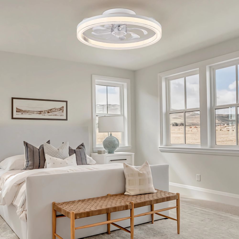 20 in. LED Indoor White Low Profile Ceiling Fan with Dimmable Lighting Small Flush Mount Ceiling Fan with Remote