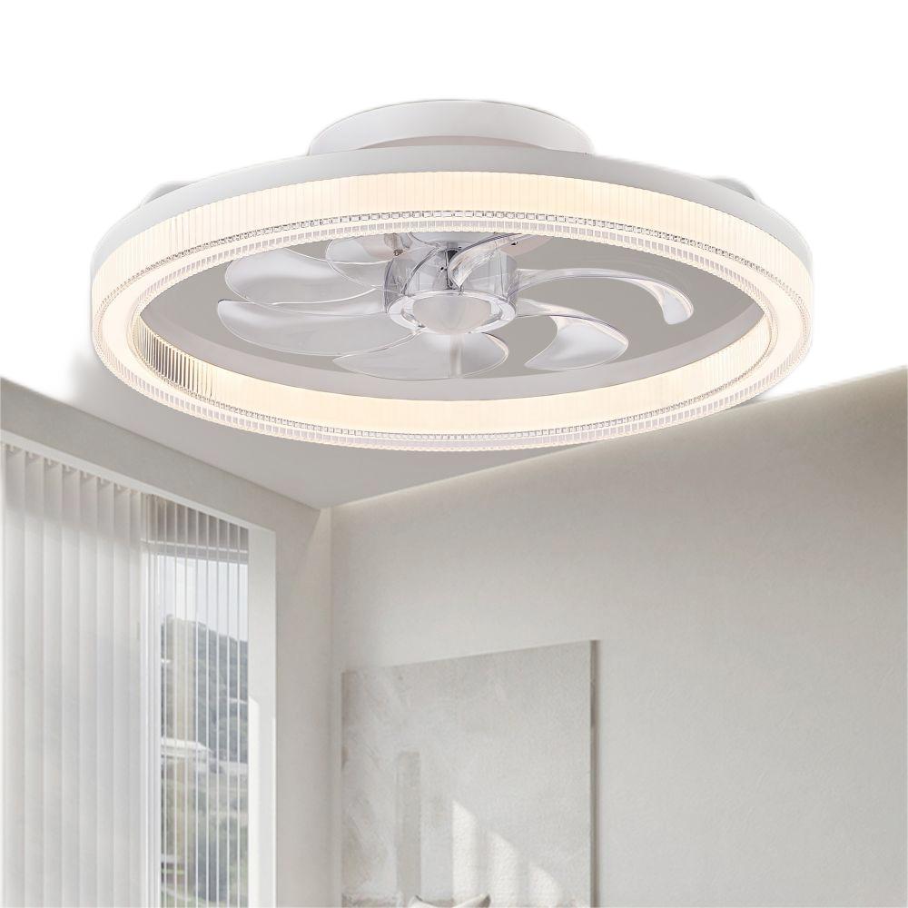 20 in. LED Indoor White Low Profile Ceiling Fan with Dimmable Lighting Small Flush Mount Ceiling Fan with Remote