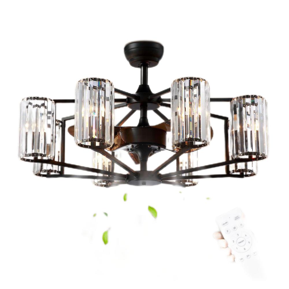 36 in. Indoor 8-Light Black Farmhouse Caged Crystal Chandelier Ceiling Fan with Light and Remote Control for Living Room