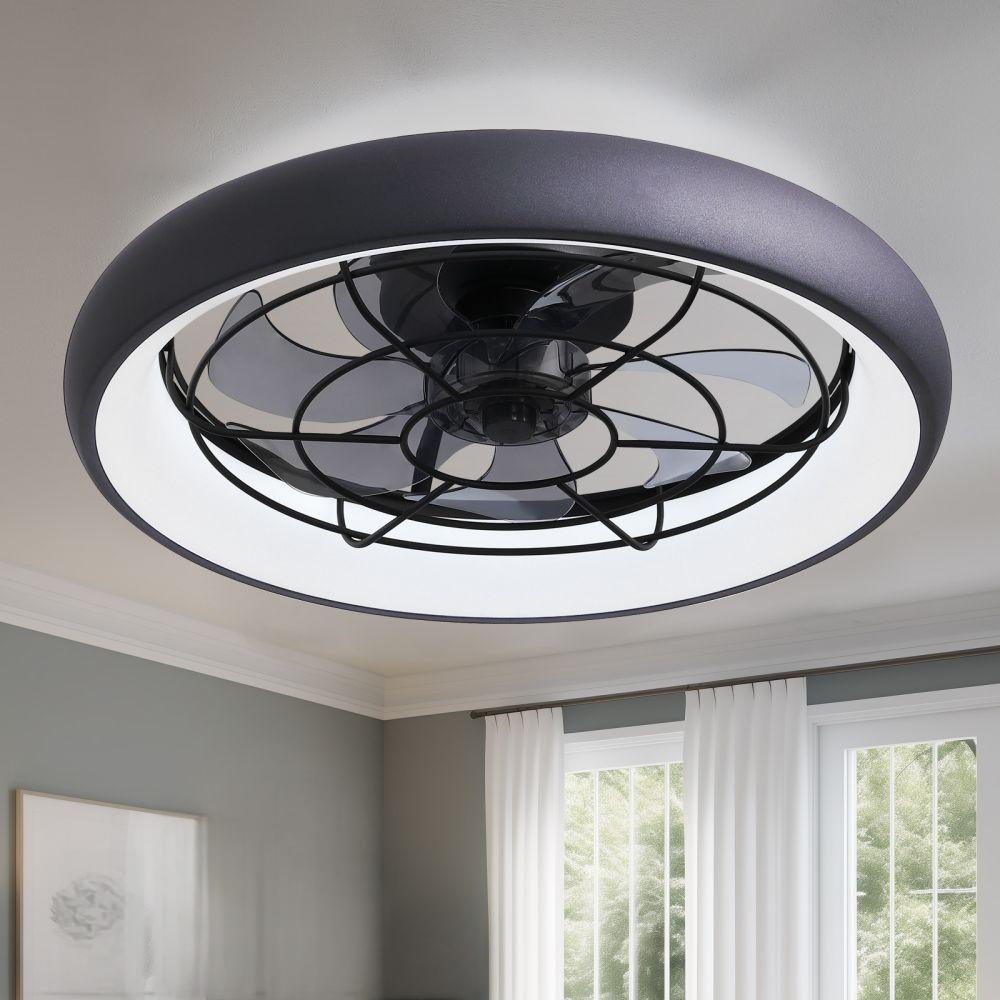 20 in. Indoor LED Black Flush Mount Ceiling Fan with Light Dimmable for Bedroom Lighting APP Remote Control
