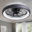 20" Indoor LED Black Flush Mount Ceiling Fan with Light Dimmable for Bedroom Lighting APP Remote Control