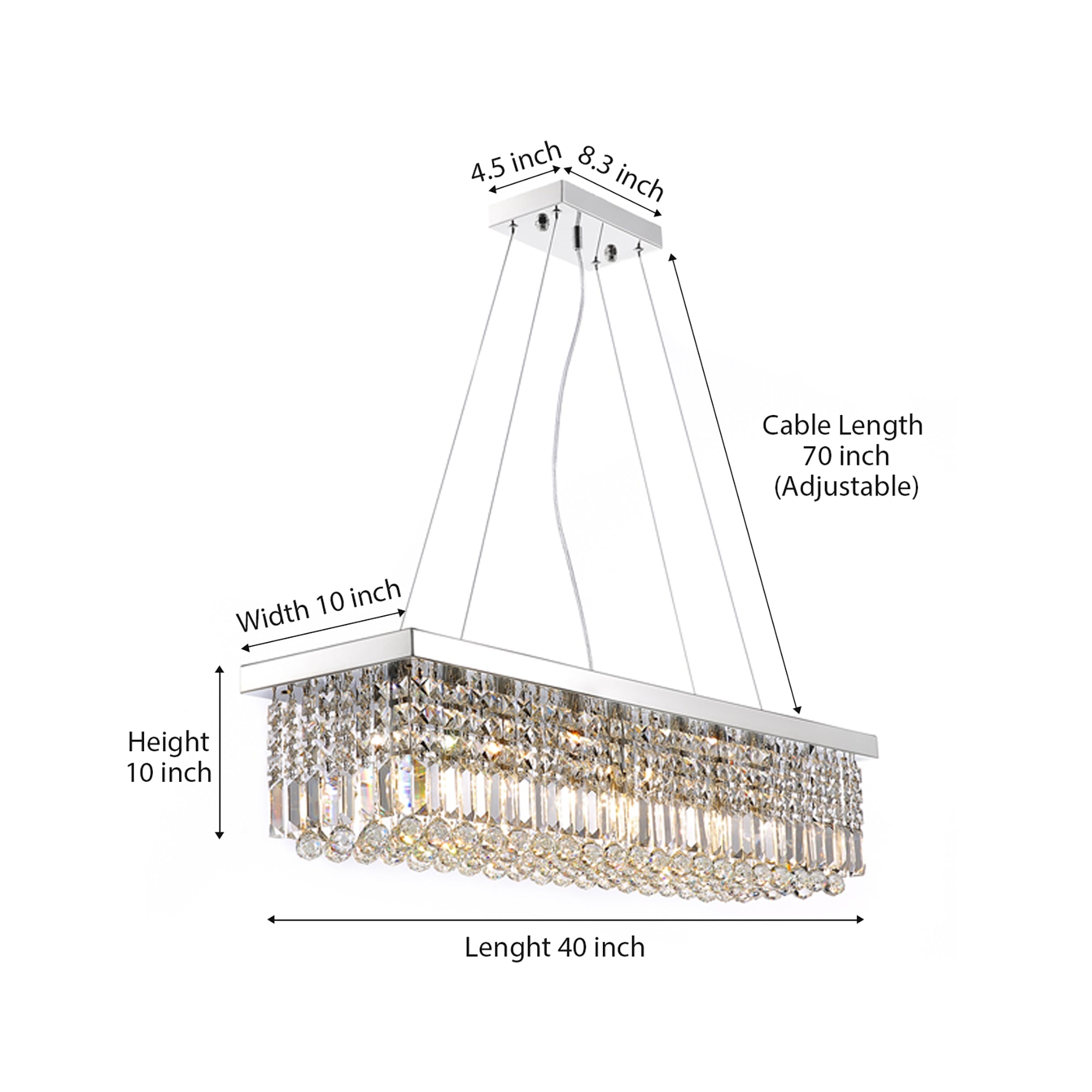 8 - Light Dimmable Square / Rectangle Crystal Chandelier Modern Luxury Ceiling Light