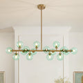 40 in. 16-Light Modern Dimmable Bubble Glass Sputnik Green and Gold Globe Chandelier for Dining Room and Living Room