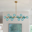 16-Light Modern Dimmable Bubble Glass Sputnik Gold and Blue Globe Chandelier for Dining Room and Living Room