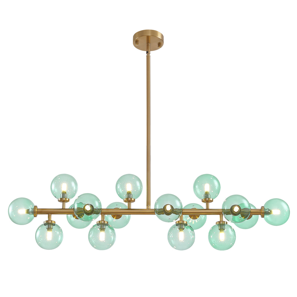 40 in. 16-Light Modern Dimmable Bubble Glass Sputnik Green and Gold Globe Chandelier for Dining Room and Living Room