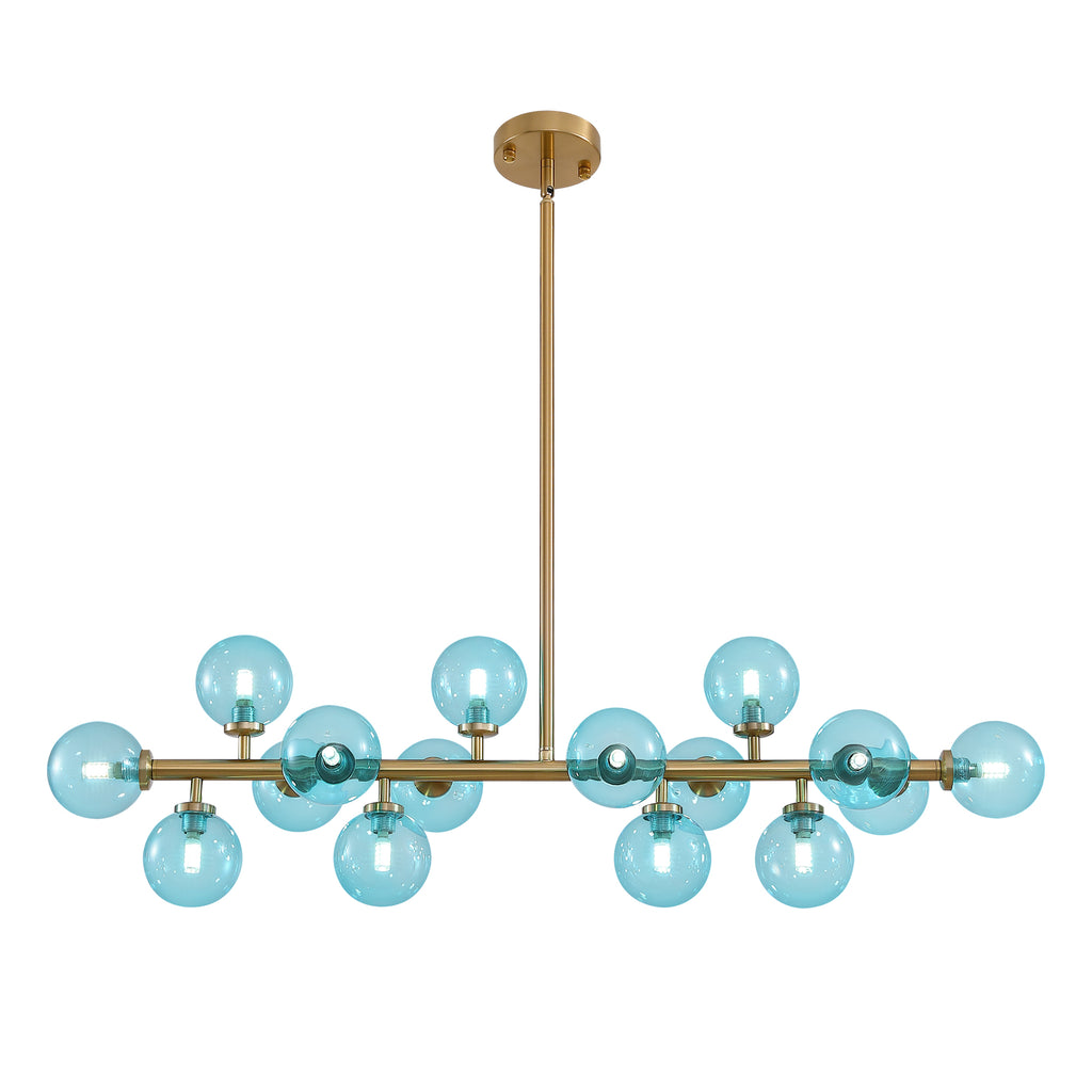 40 in. 16-Light Modern Dimmable Bubble Glass Sputnik Gold and Blue Globe Chandelier for Dining Room and Living Room