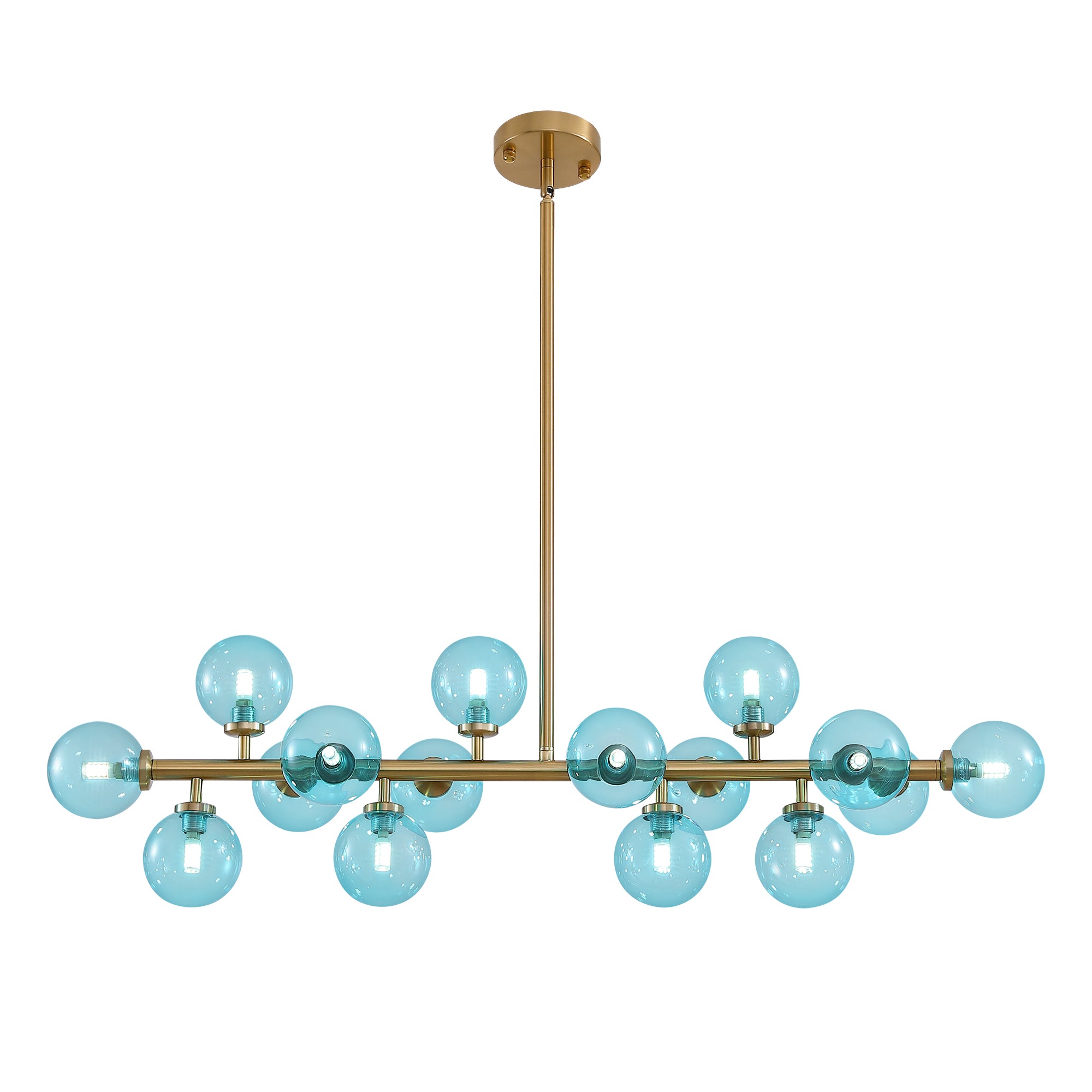 40 in. 16-Light Modern Dimmable Bubble Glass Sputnik Gold and Blue Globe Chandelier for Dining Room and Living Room