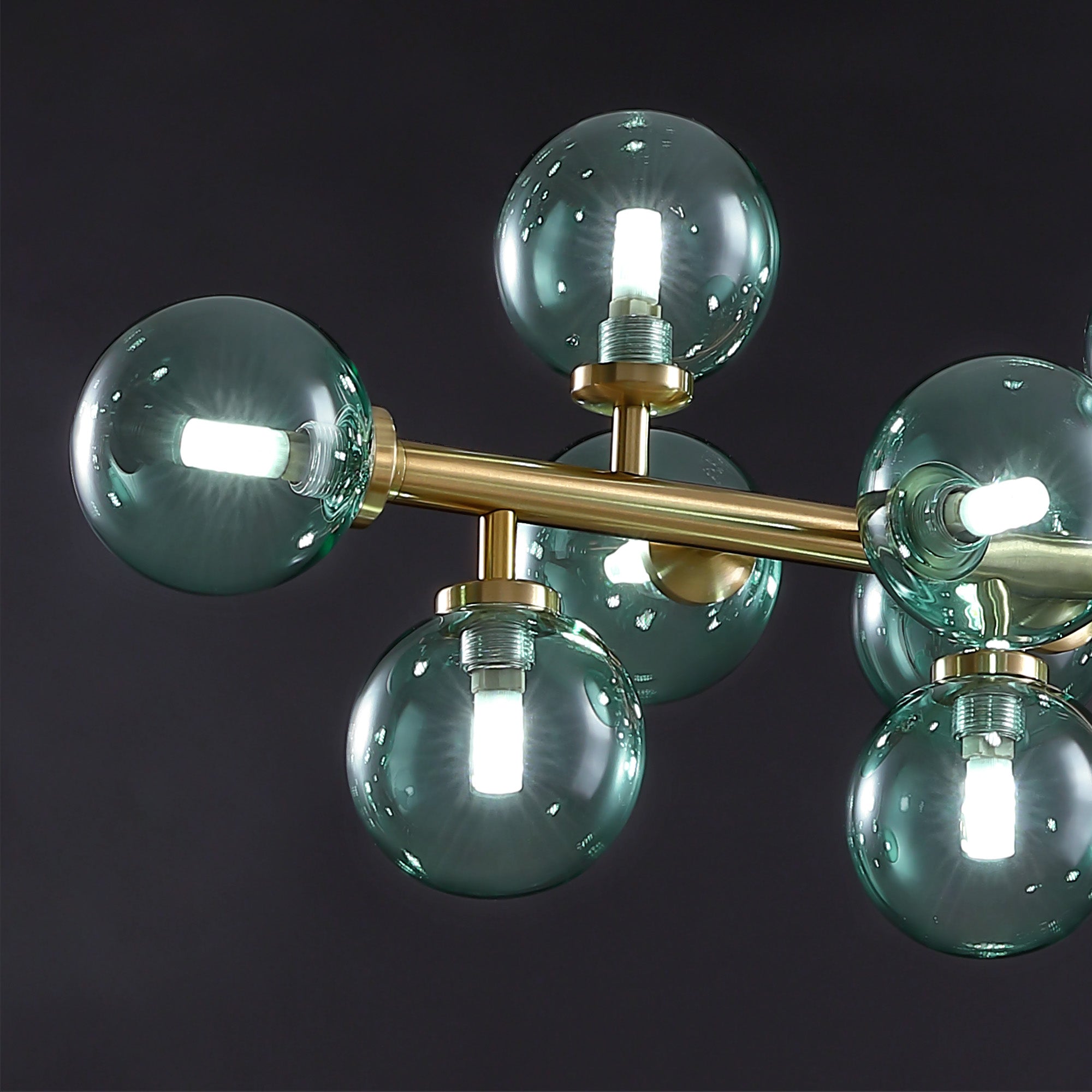 40 in. 16-Light Modern Dimmable Bubble Glass Sputnik Green and Gold Globe Chandelier for Dining Room and Living Room
