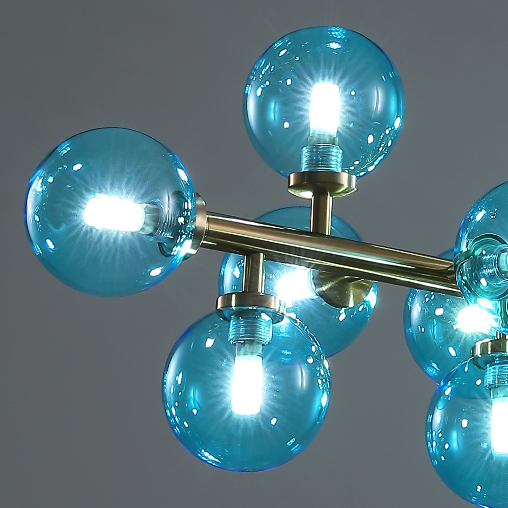 40 in. 16-Light Modern Dimmable Bubble Glass Sputnik Gold and Blue Globe Chandelier for Dining Room and Living Room
