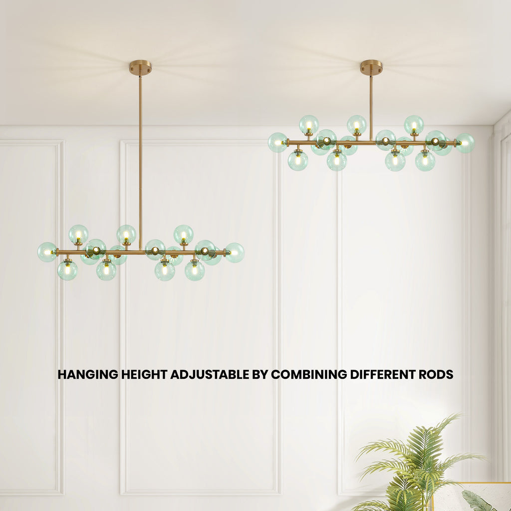 40 in. 16-Light Modern Dimmable Bubble Glass Sputnik Green and Gold Globe Chandelier for Dining Room and Living Room