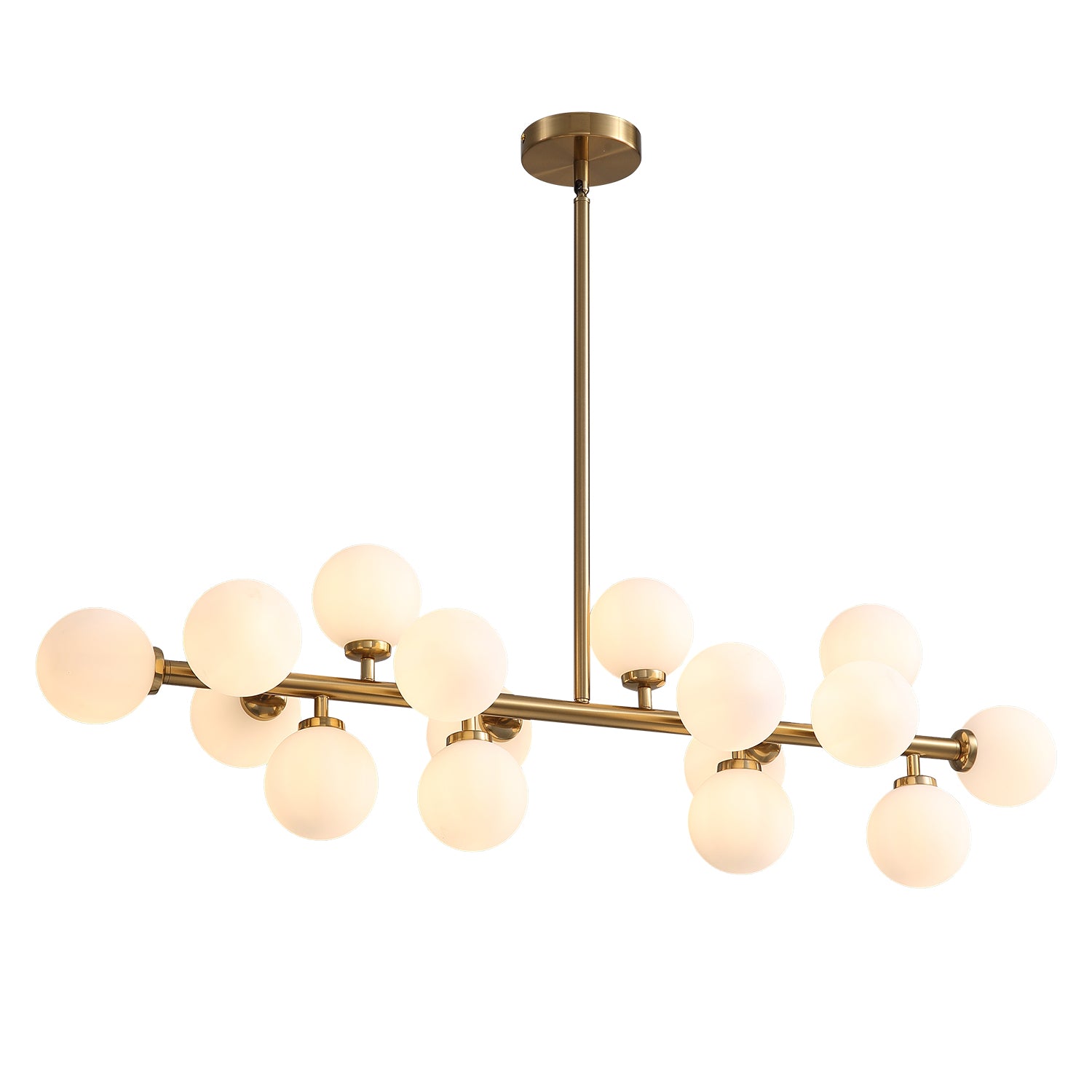 40 in. 16-Light Modern Dimmable Bubble Glass Sputnik Gold Glass Globe Chandelier for Dining Room and Living Room