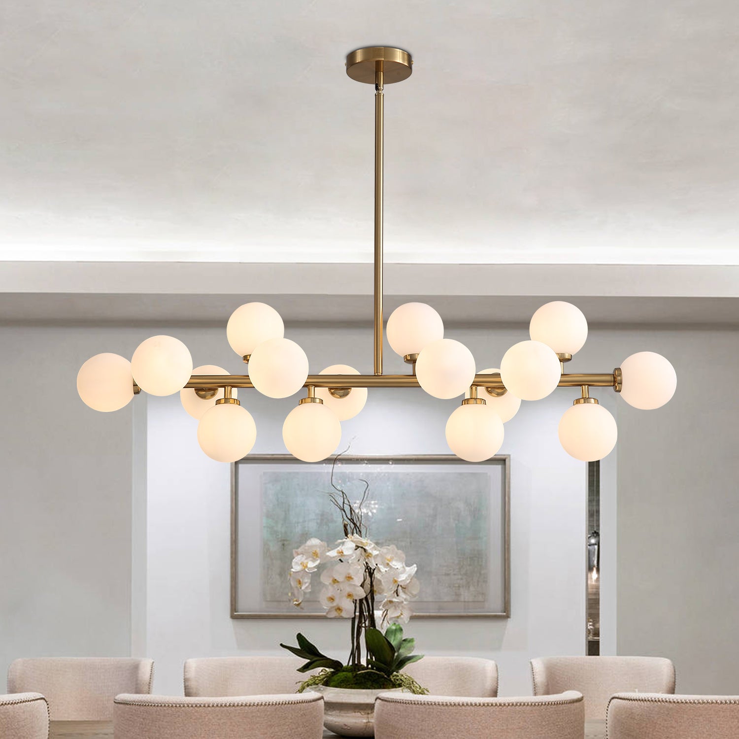 40 in. 16-Light Modern Dimmable Bubble Glass Sputnik Gold Glass Globe Chandelier for Dining Room and Living Room