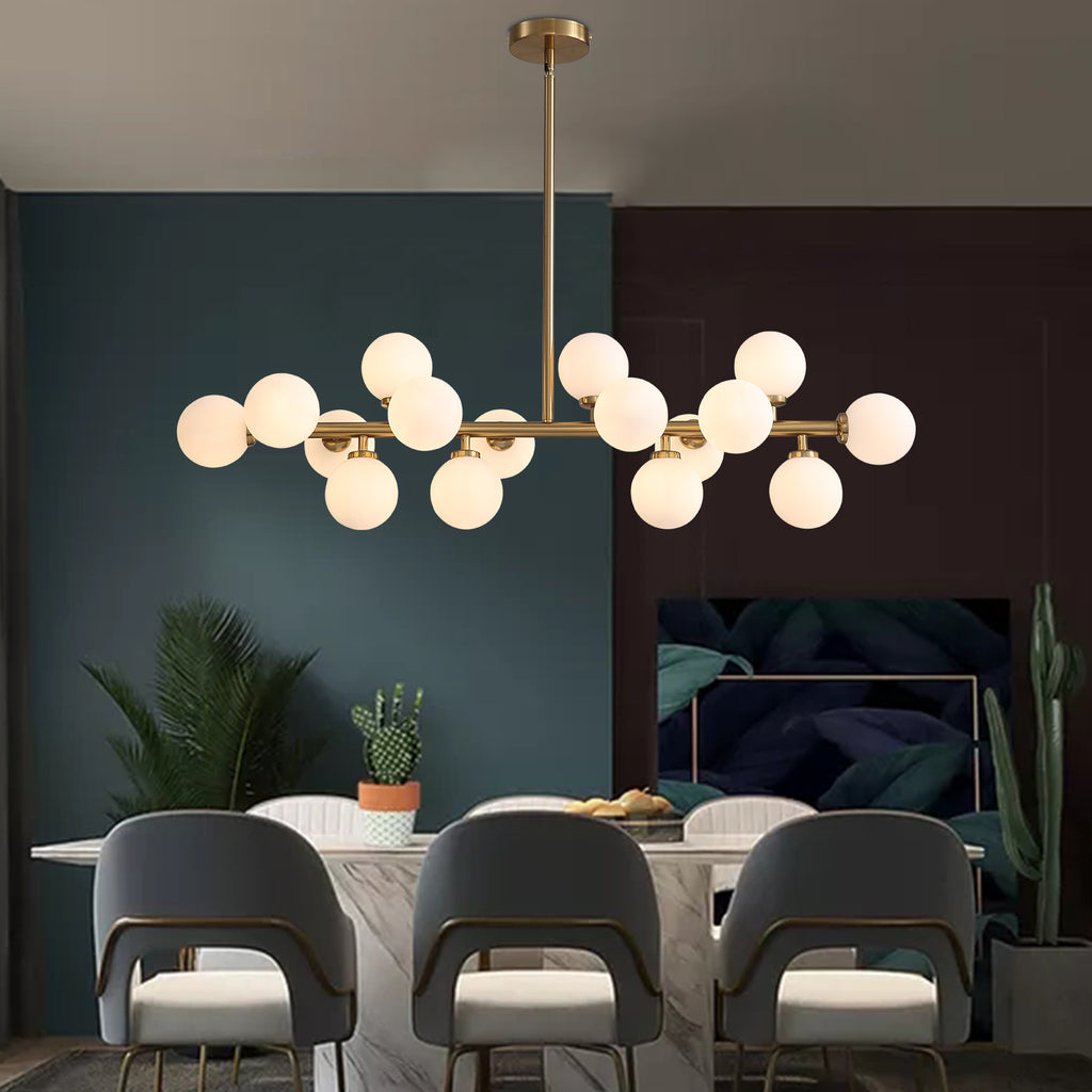 40 in. 16-Light Modern Dimmable Bubble Glass Sputnik Gold Glass Globe Chandelier for Dining Room and Living Room