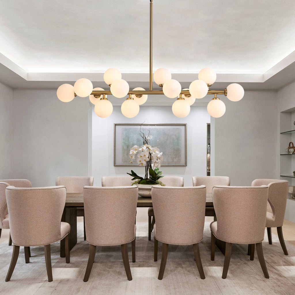 40 in. 16-Light Modern Dimmable Bubble Glass Sputnik Gold Glass Globe Chandelier for Dining Room and Living Room