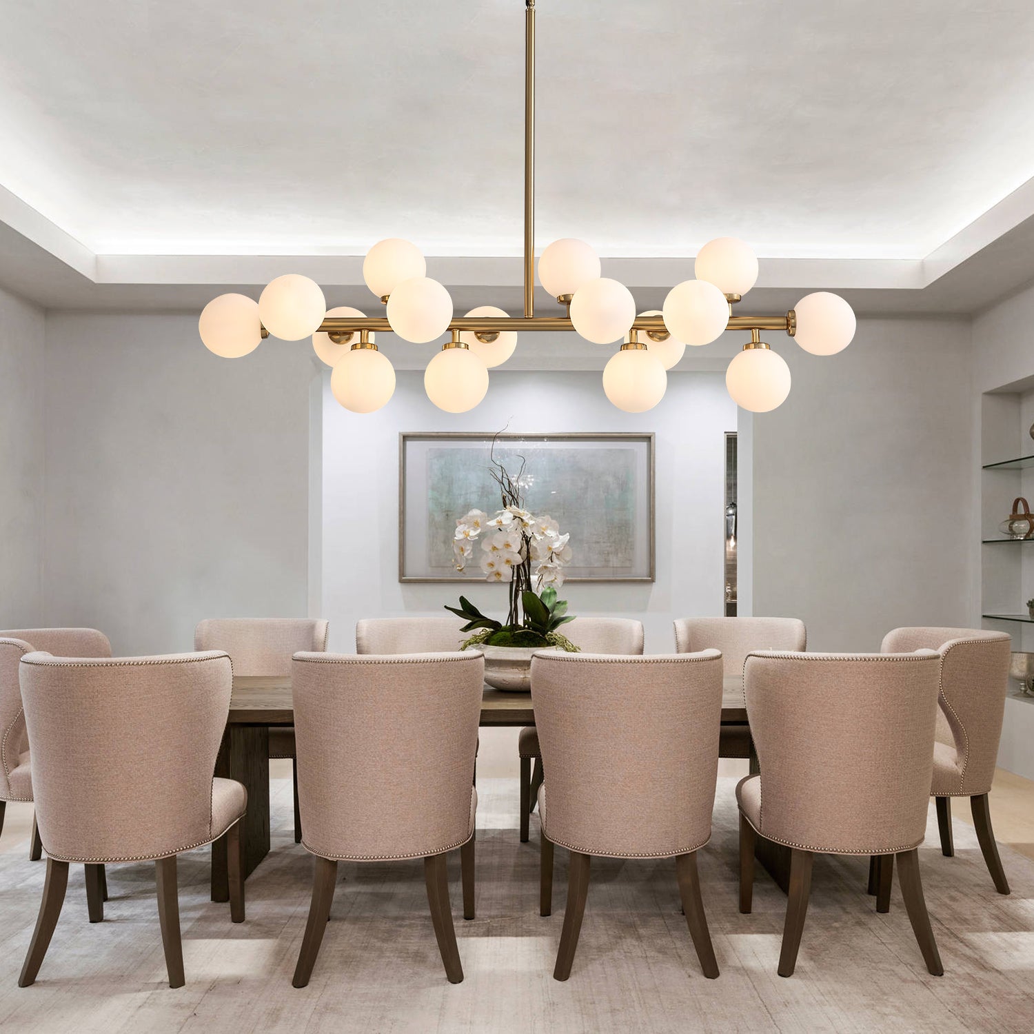 40 in. 16-Light Modern Dimmable Bubble Glass Sputnik Gold Glass Globe Chandelier for Dining Room and Living Room
