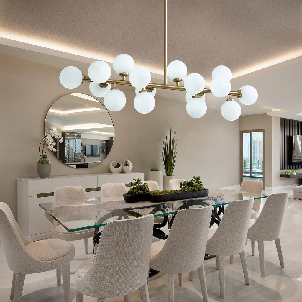 40 in. 16-Light Modern Dimmable Bubble Glass Sputnik Gold Glass Globe Chandelier for Dining Room and Living Room