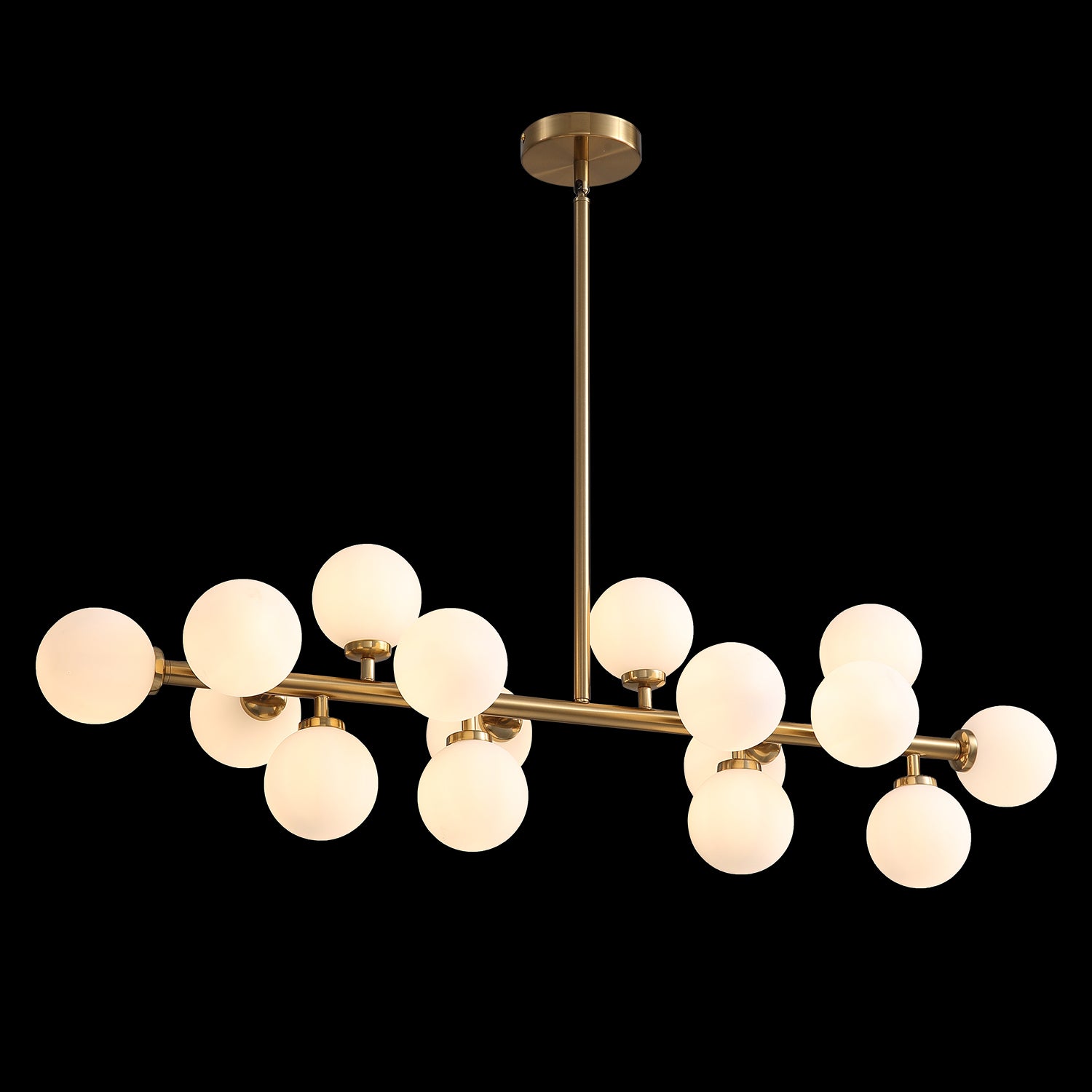 40 in. 16-Light Modern Dimmable Bubble Glass Sputnik Gold Glass Globe Chandelier for Dining Room and Living Room