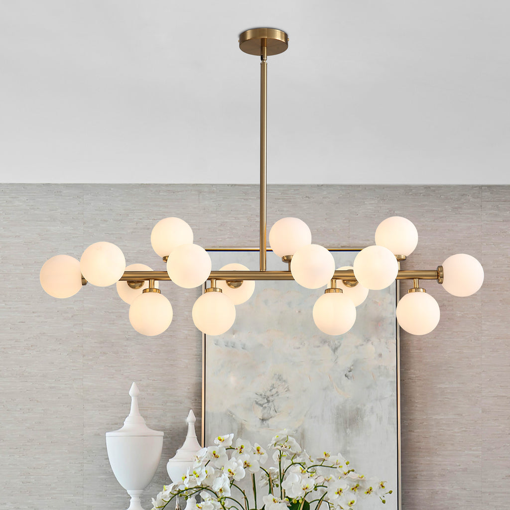 40 in. 16-Light Modern Dimmable Bubble Glass Sputnik Gold Glass Globe Chandelier for Dining Room and Living Room