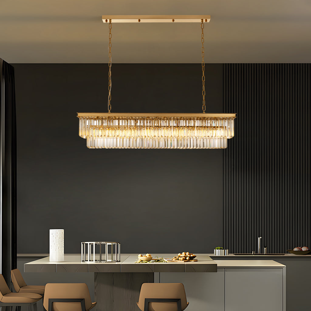 47 in. Modern 8-Lights Gold Rectangle Crystal Chandelier with Light Dining Room or Kitchen