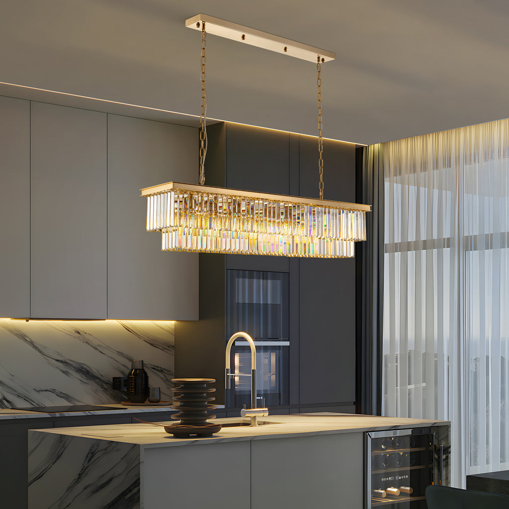 47 in. Modern 8-Lights Gold Rectangle Crystal Chandelier with Light Dining Room or Kitchen