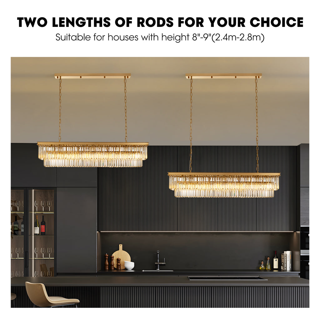 47 in. Modern 8-Lights Gold Rectangle Crystal Chandelier with Light Dining Room or Kitchen