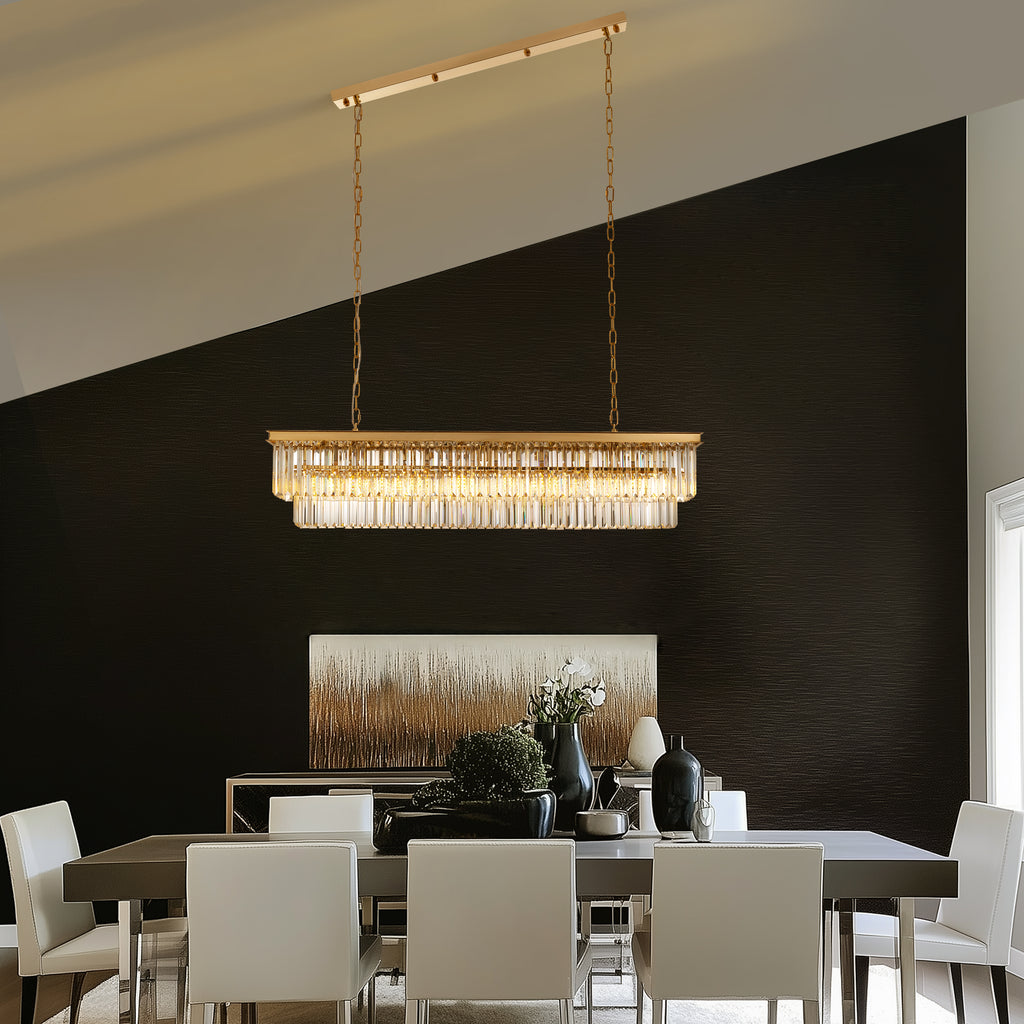 47 in. Modern 8-Lights Gold Rectangle Crystal Chandelier with Light Dining Room or Kitchen