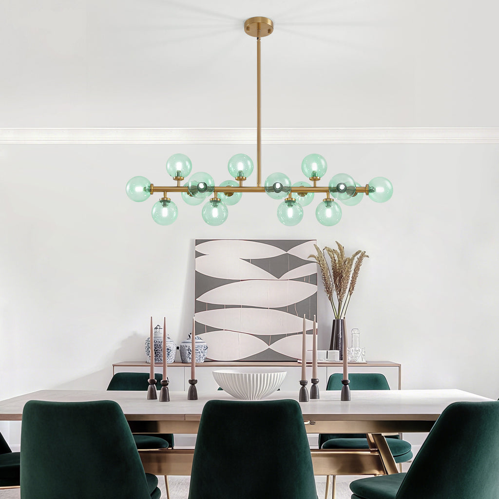 40 in. 16-Light Modern Dimmable Bubble Glass Sputnik Green and Gold Globe Chandelier for Dining Room and Living Room