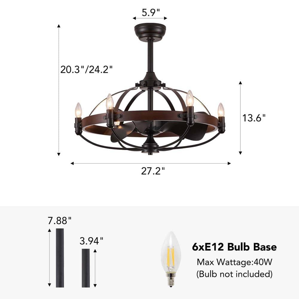 27 in. Farmhouse Indoor Vintage Cage Ceiling Fan with Light Reversible Rotation and Remote Control