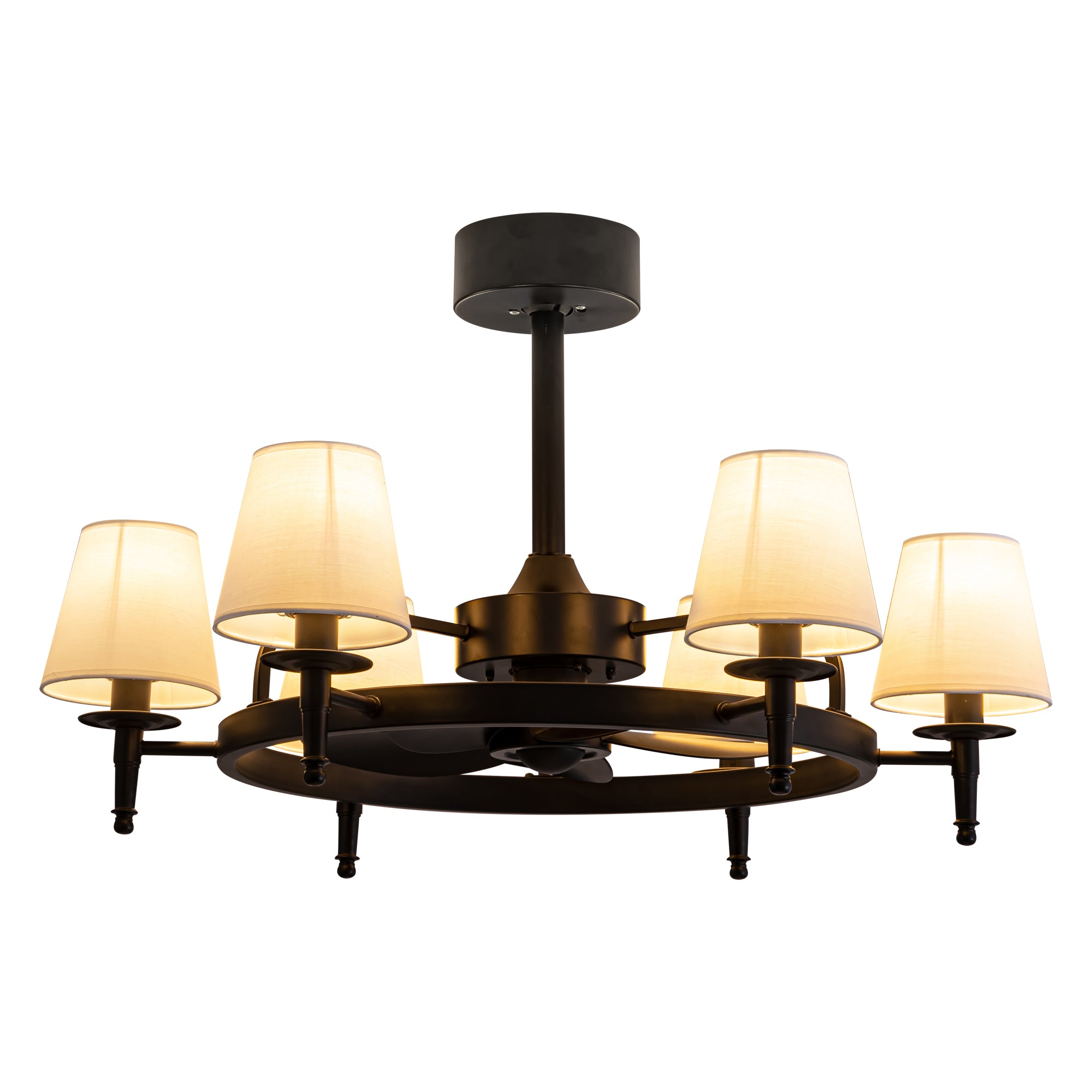 31.5" 6-light Wagon Wheel Ceiling Fan With Light Kit, Linen Shade, Dc Motor And Remote