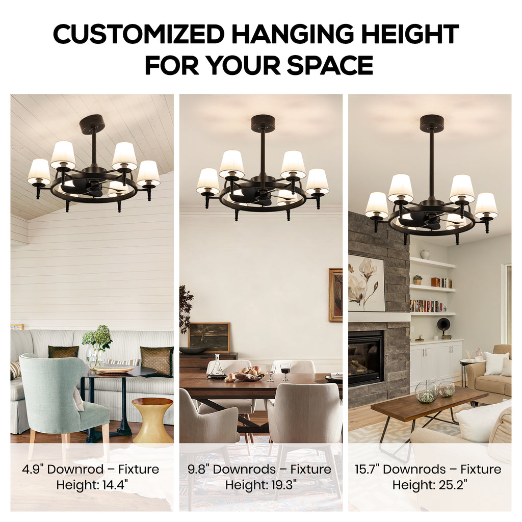 31.5" 6-light Wagon Wheel Ceiling Fan With Light Kit, Linen Shade, Dc Motor And Remote