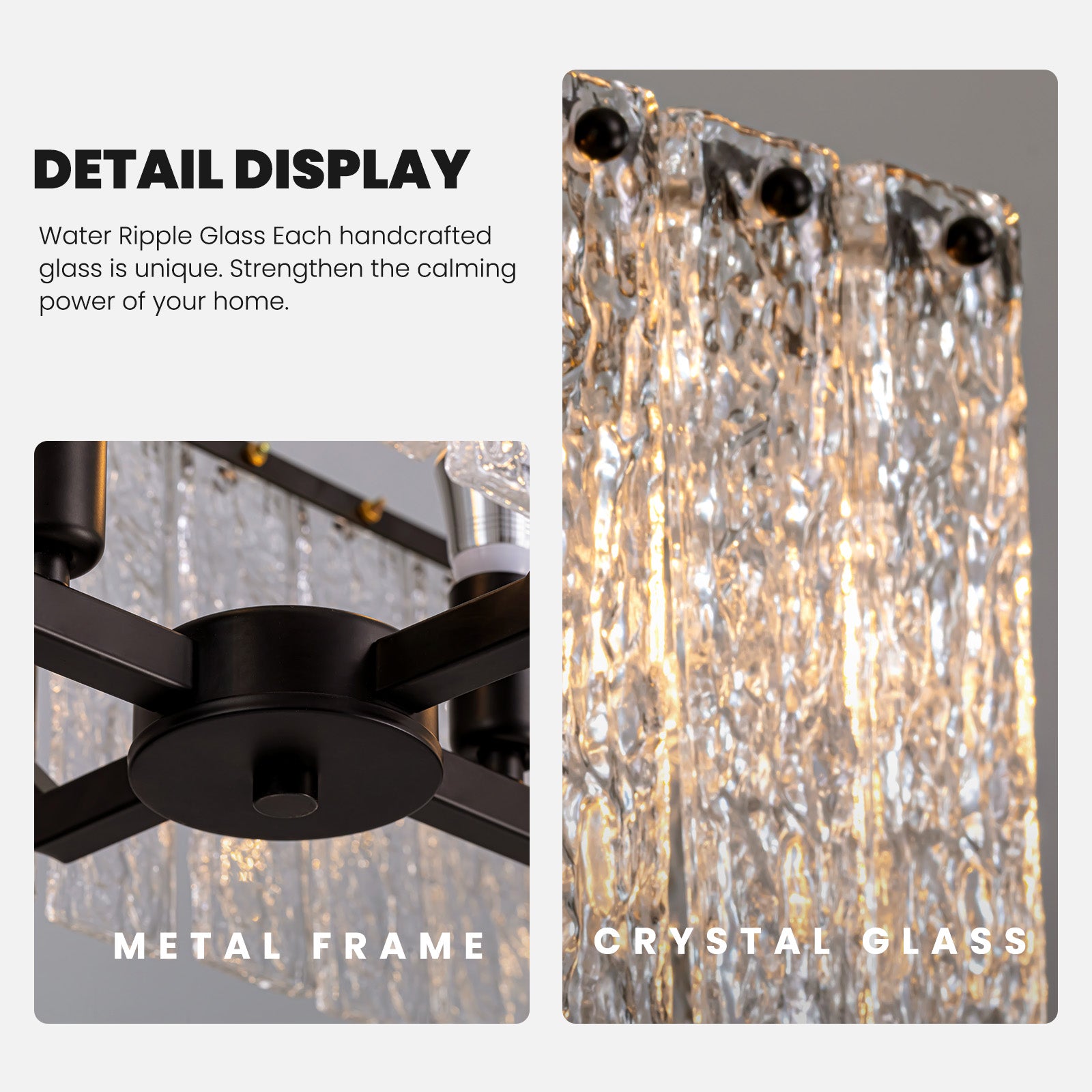 40 in. Modern Dimmable 6-Light Rectangle Black Crystal Chandelier for Dinning Room