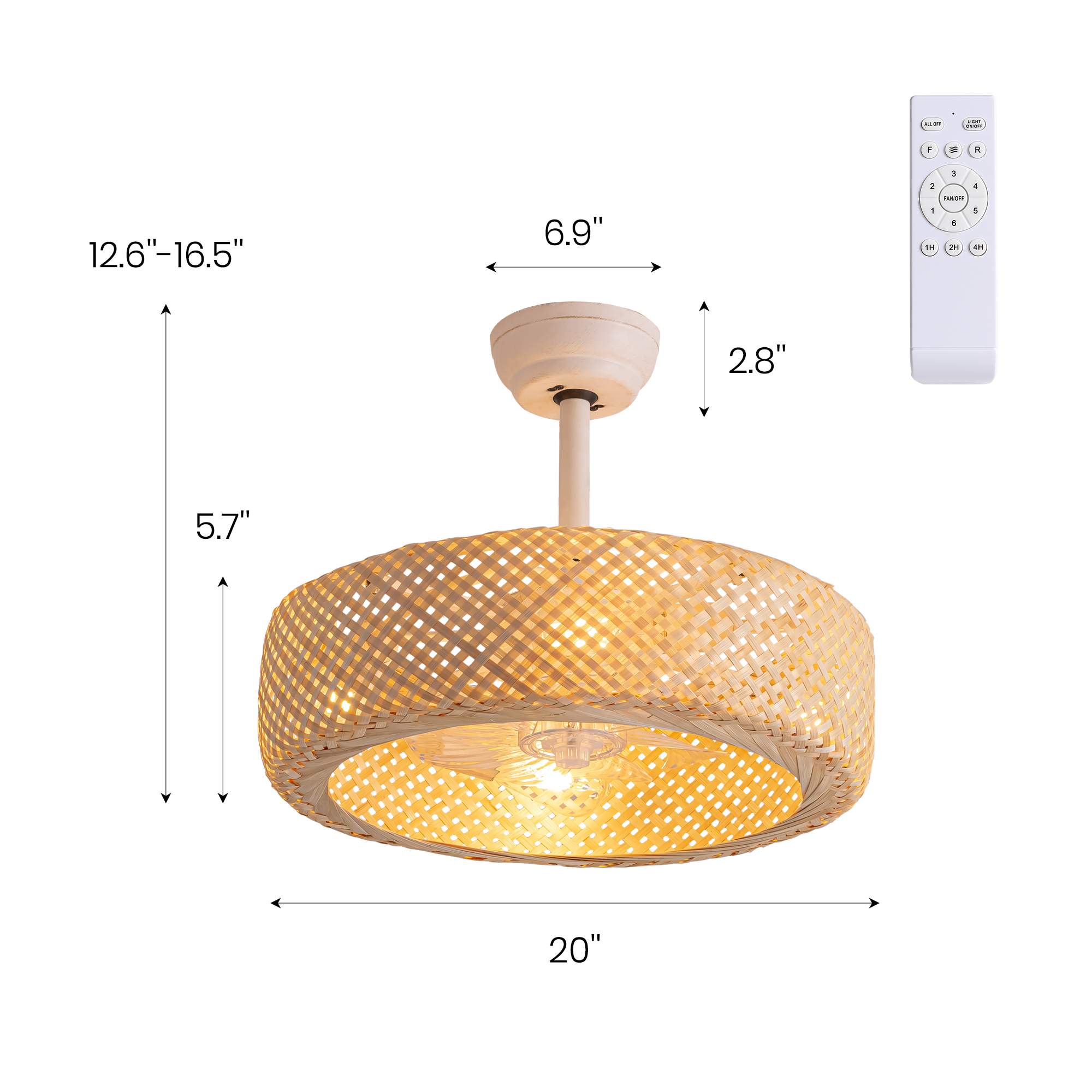 20'' Boho Caged Ceiling Fan with Light Kit, Remote Control and Handmade Frame With Aged Metal