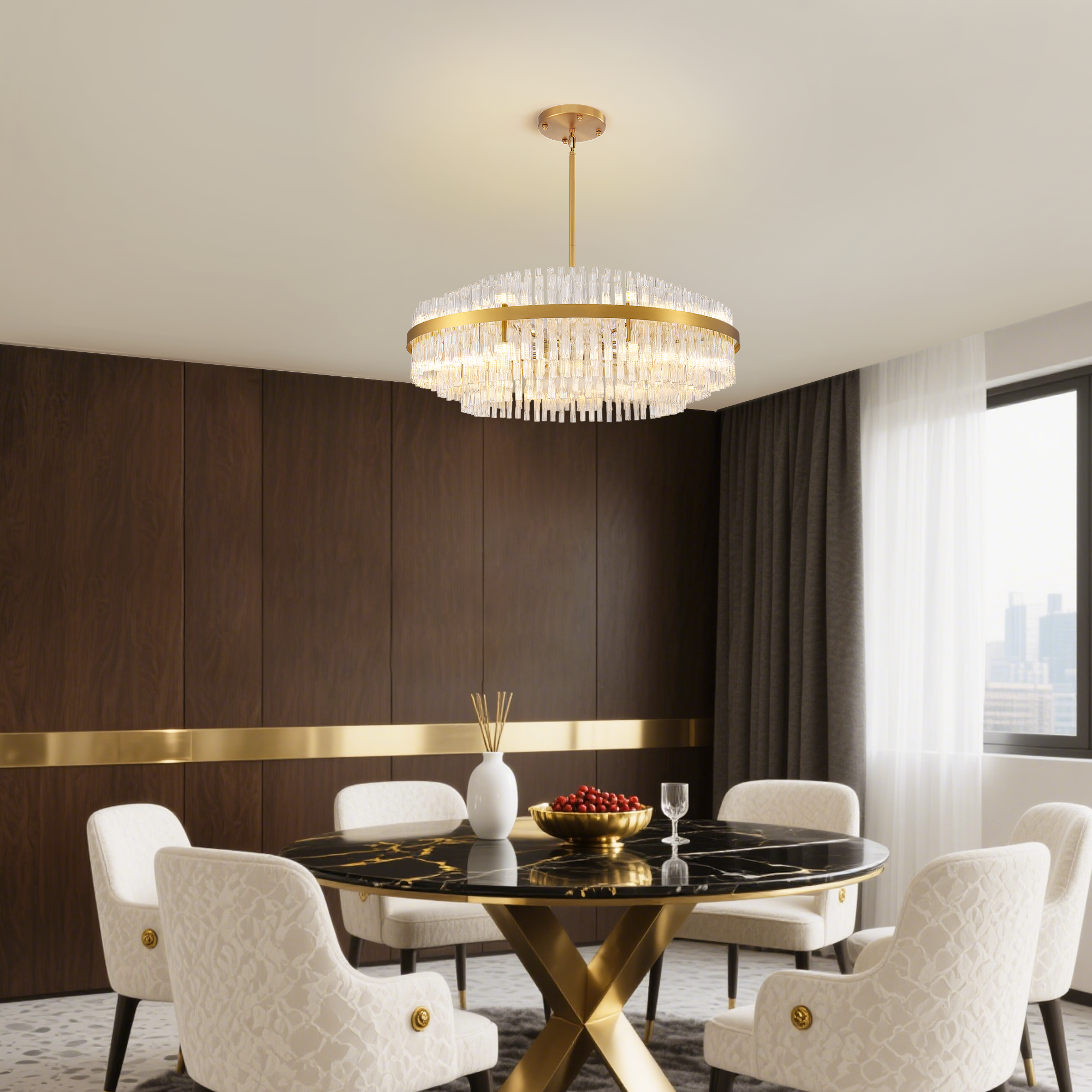 24-light Dimmable Modern Tiered K9 Crytsal Chandelier