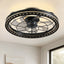 19" Indoor Black Low Profile Caged Ceiling Fan with Lights with Remote Included