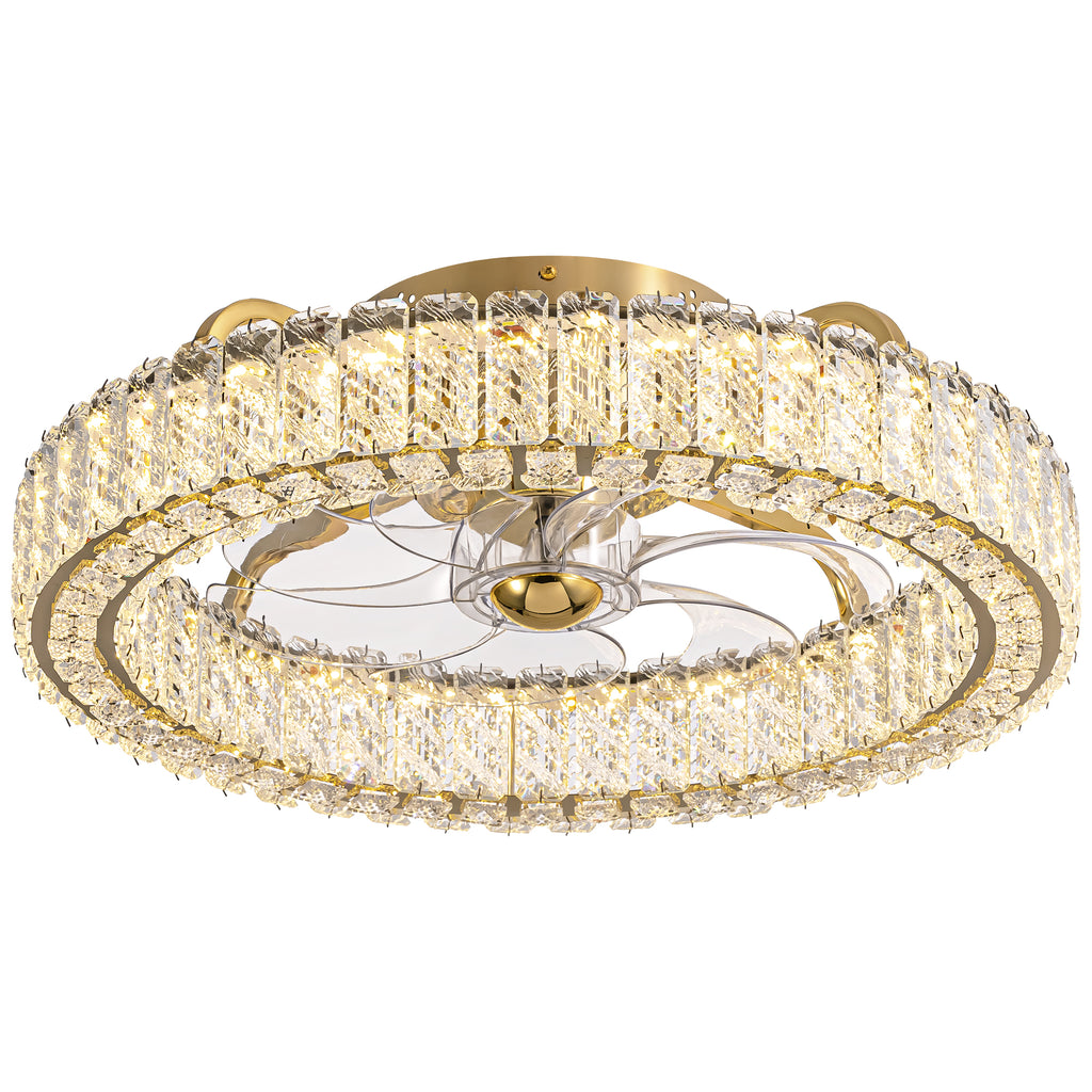 20 in. Indoor Golden Crystal Low Profile Ceiling Fan with Bright White Integrated LED and Remote Included