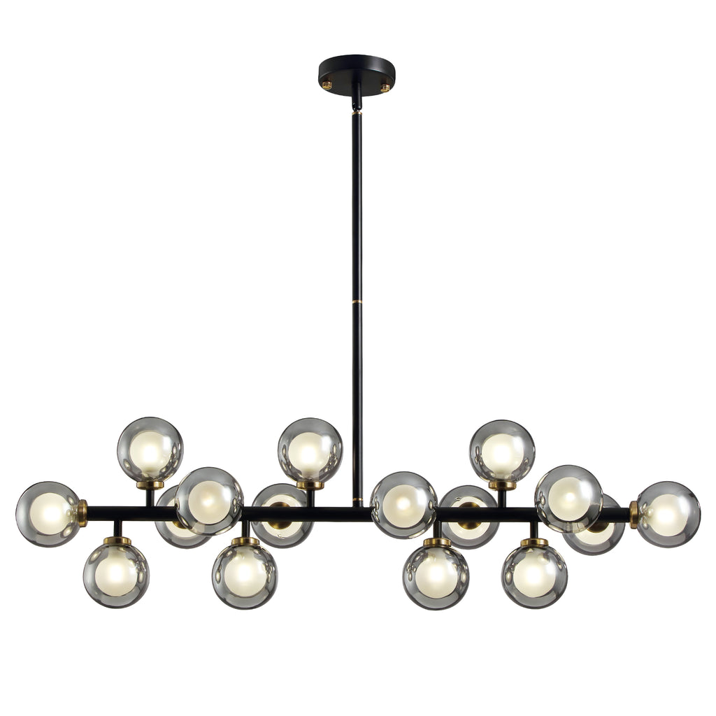 40 in. 16-Light Modern Black Dimmable Bubble Glass Sputnik Glass Globe Chandelier for Dining Room and Living Room
