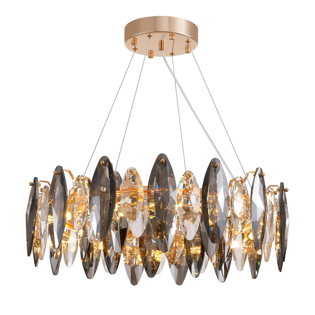 12-Light Dimmable Drum Crystal Chandelier, Modern Luxury Lighting for Kitchen Island Dining Room
