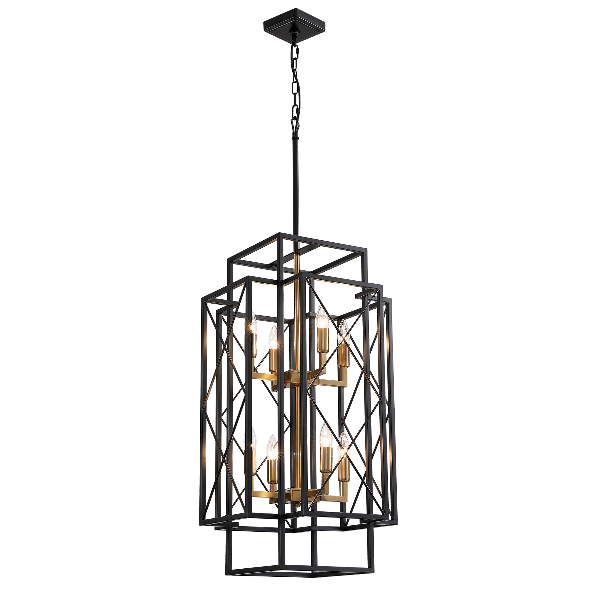 8 - Light Dimmable Lantern Square / Rectangle Chandelier For Dining Room Living Room
