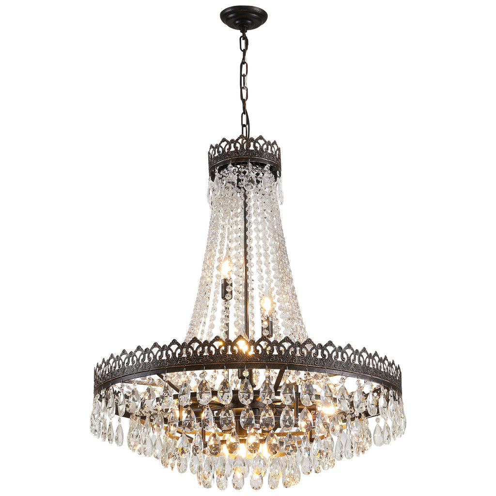 16-light Dimmable Empire Crystal Chandelier With Antique Bronze Accents
