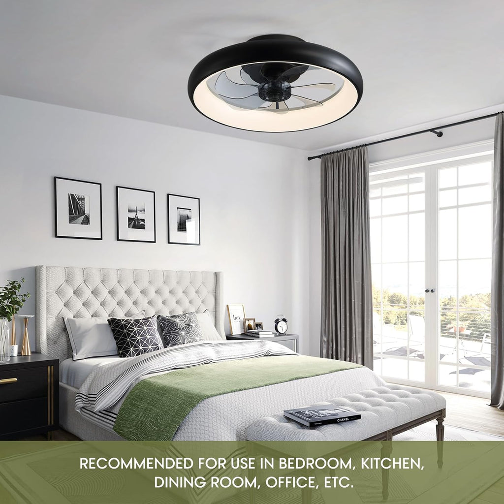 20 in. Modern Indoor Black Low Profile Ceiling Fan with Lights Reversible Rotation and Remote Control