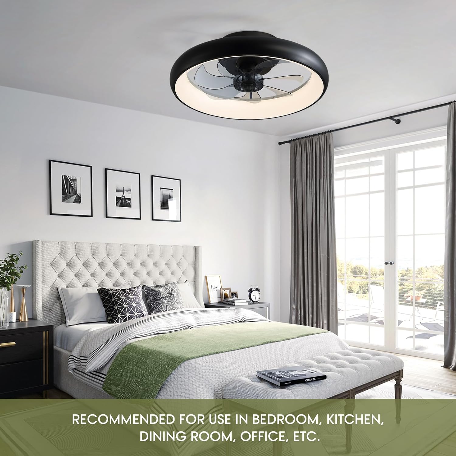20 in. Modern Indoor Black Low Profile Ceiling Fan with Lights Reversible Rotation and Remote Control