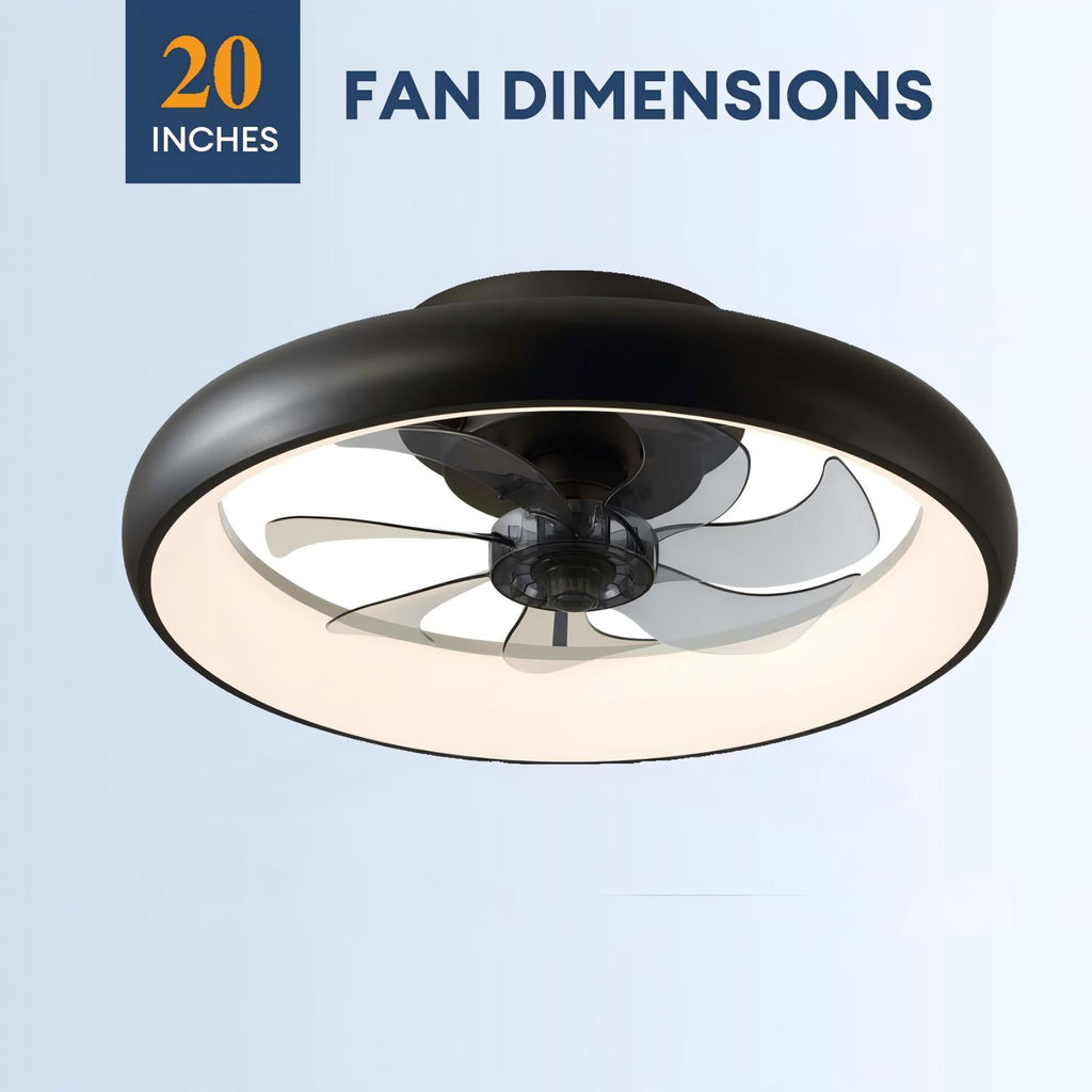 20 in. Modern Indoor Black Low Profile Ceiling Fan with Lights Reversible Rotation and Remote Control