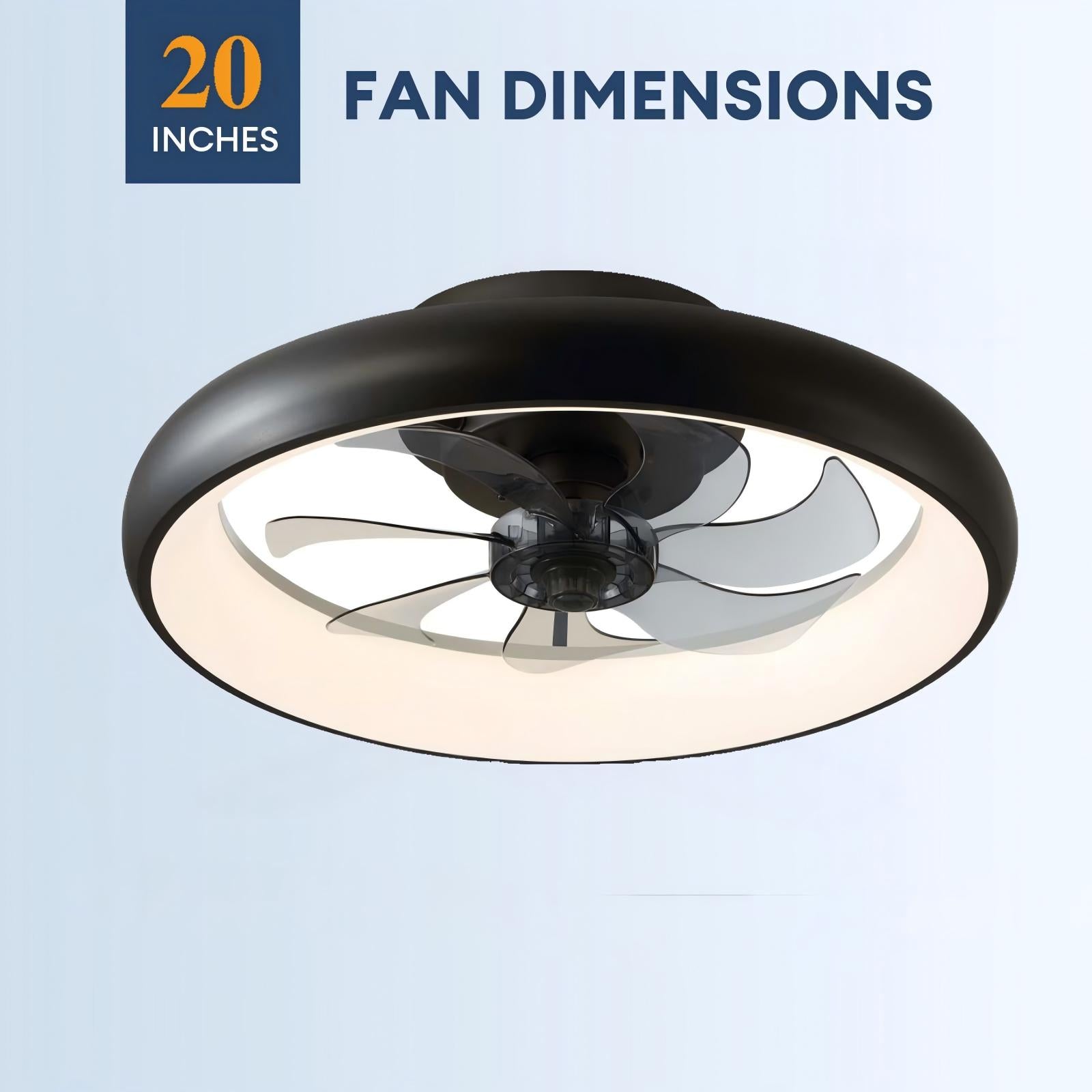 20 in. Modern Indoor Black Low Profile Ceiling Fan with Lights Reversible Rotation and Remote Control