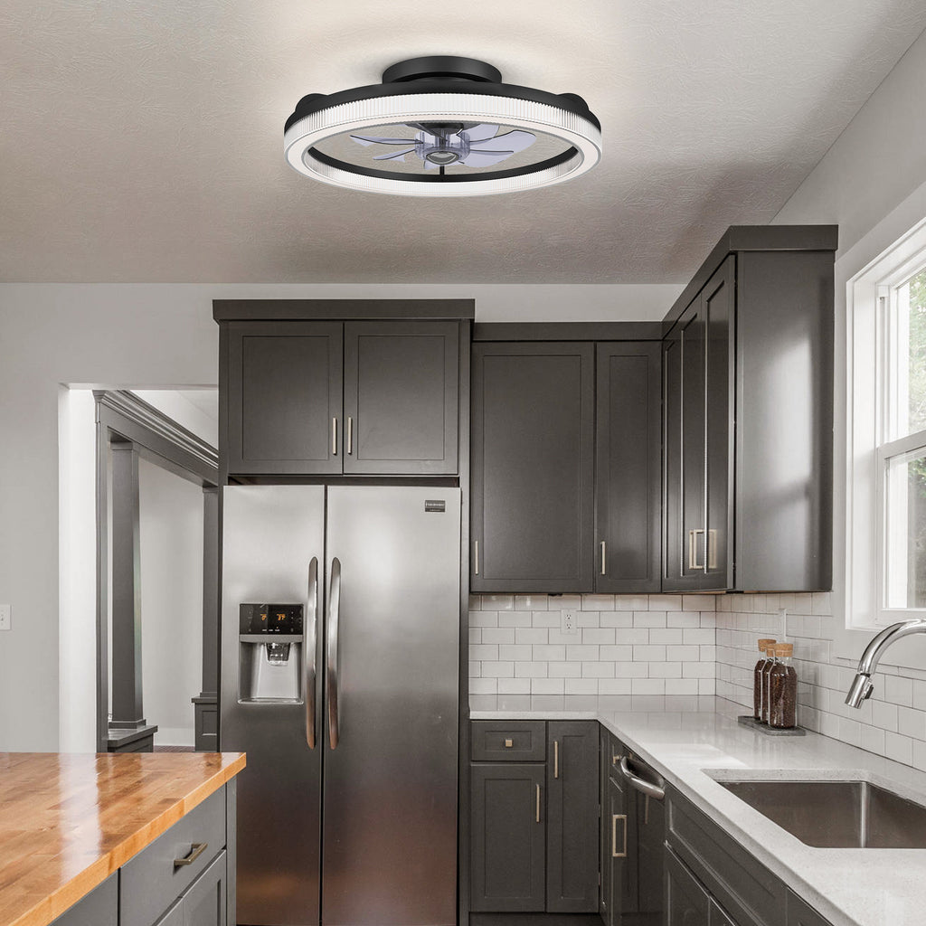 20 in. LED Indoor Black Low Profile Ceiling Fan with Dimmable Lighting Small Flush Mount Ceiling Fan with Remote