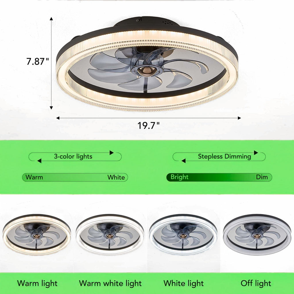 20 in. LED Indoor Black Low Profile Ceiling Fan with Dimmable Lighting Small Flush Mount Ceiling Fan with Remote