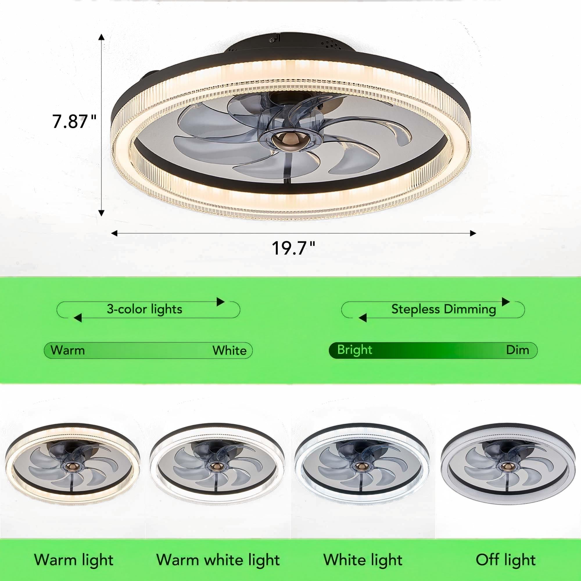 20 in. LED Indoor Black Low Profile Ceiling Fan with Dimmable Lighting Small Flush Mount Ceiling Fan with Remote