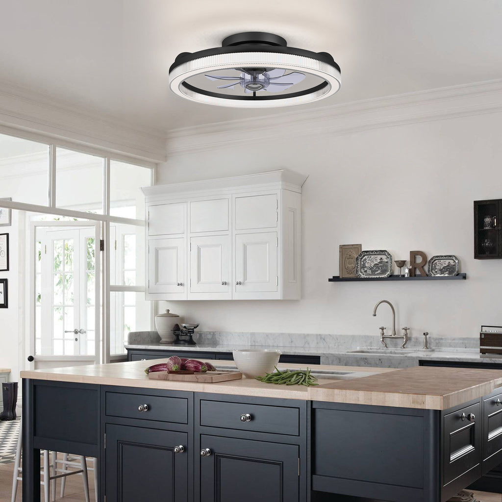 20 in. LED Indoor Black Low Profile Ceiling Fan with Dimmable Lighting Small Flush Mount Ceiling Fan with Remote