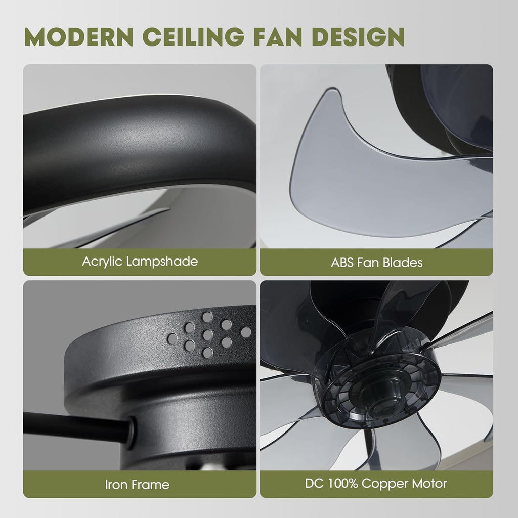 20 in. Modern Indoor Black Low Profile Ceiling Fan with Lights Reversible Rotation and Remote Control