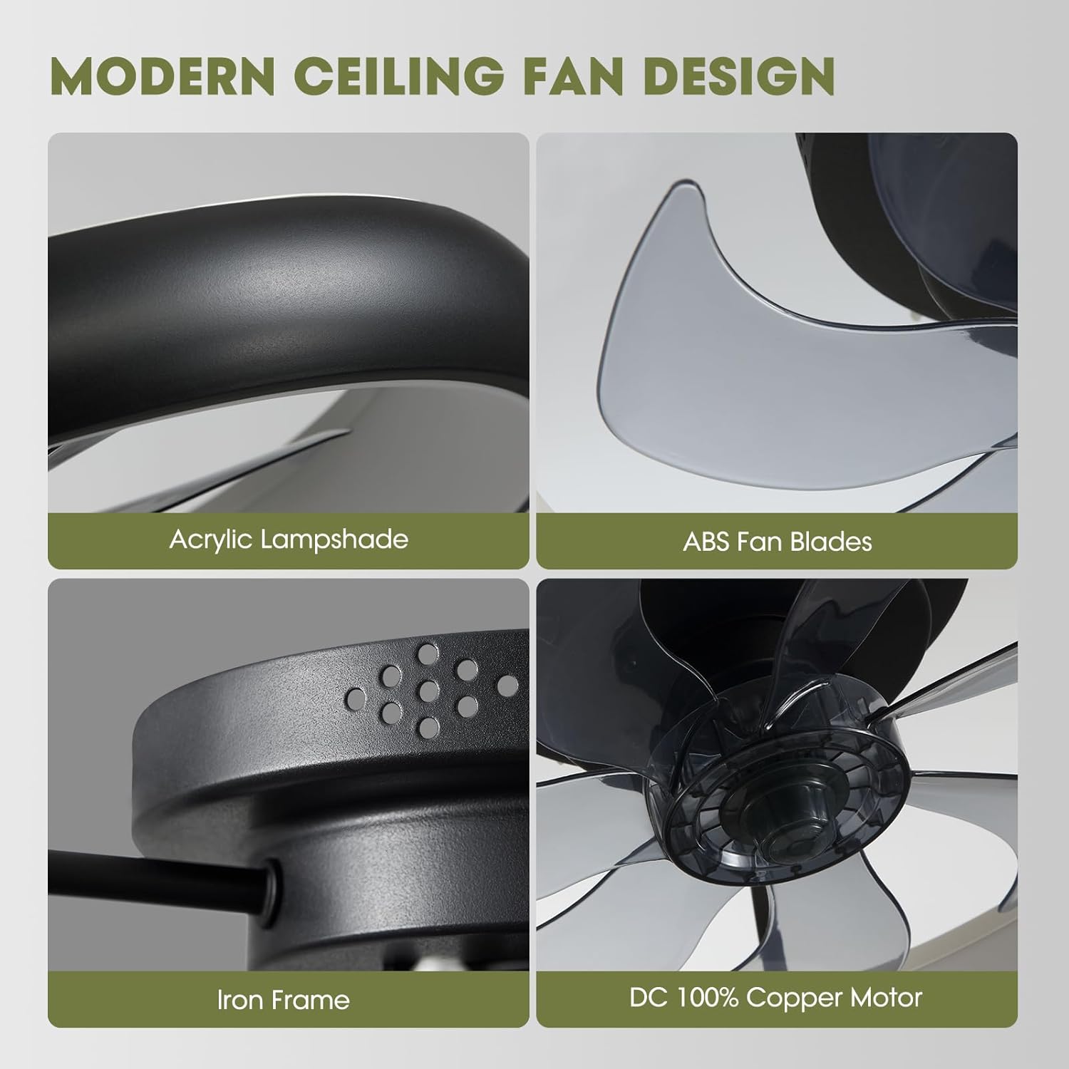 20 in. Modern Indoor Black Low Profile Ceiling Fan with Lights Reversible Rotation and Remote Control