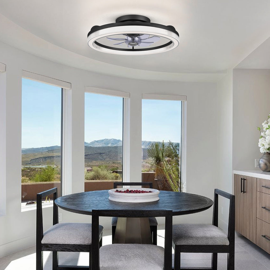 20 in. LED Indoor Black Low Profile Ceiling Fan with Dimmable Lighting Small Flush Mount Ceiling Fan with Remote